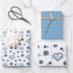 Powder Blue Cheer Hearts, Pom Poms, Megaphon Geschenkpapier Set