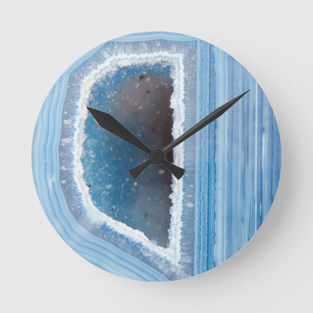 Powder Blue Geode Druzy Runde Wanduhr (Vorderseite)