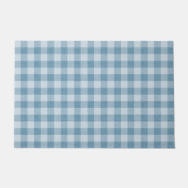 Powder  Blue Gingham Buffalo Check Linen Texture Fußmatte