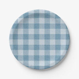 Powder Blue Gingham Buffalo Check Linen Texture Pappteller