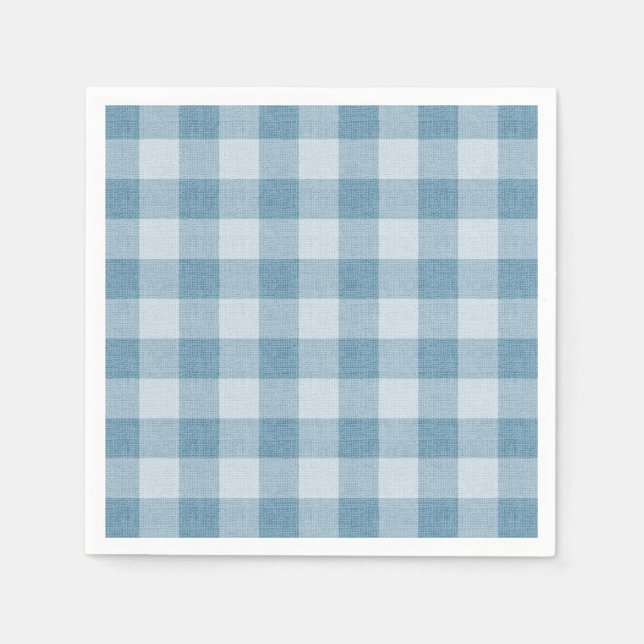 Powder Blue Gingham Buffalo Check Linen Texture Serviette (Vorderseite)