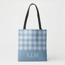 Powder Blue Gingham Monogram Custom Name Tasche