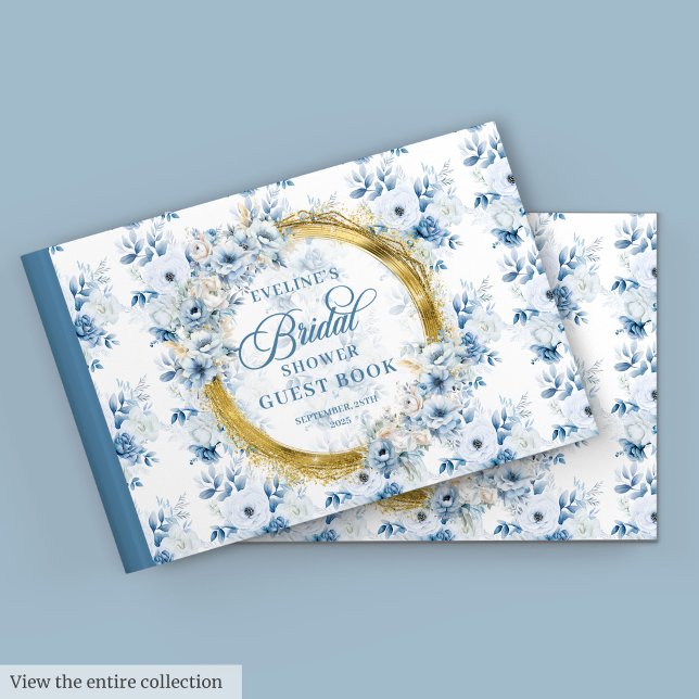 Powder Blue Gold Glitzer Boho Blume Gästebuch (Powder Blue Gold Glitter Boho Flowers Guest Book

)