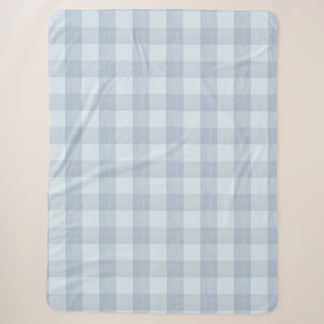 Powder Blue Large Gingham Plaid Sherpa Blanket Sherpadecke (Vorderseite)
