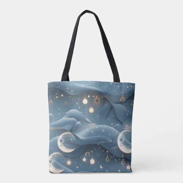 Powder Blue Moon Soft Celestial Aesthetic Tasche (Rückseite)