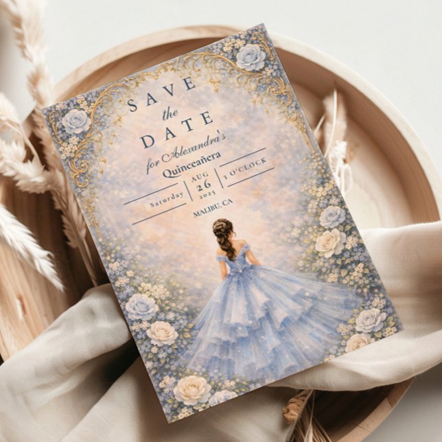 Powder Blue Rose Garden Quinceañera Save The Date (Von Creator hochgeladen)
