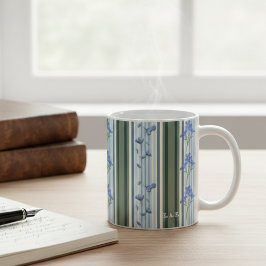 Powder Blue Teal Striped Floral Mug Kaffeetasse
