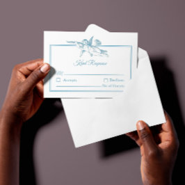 Powder Blue Toile de Jouy Cherub Wedding RSVP Card