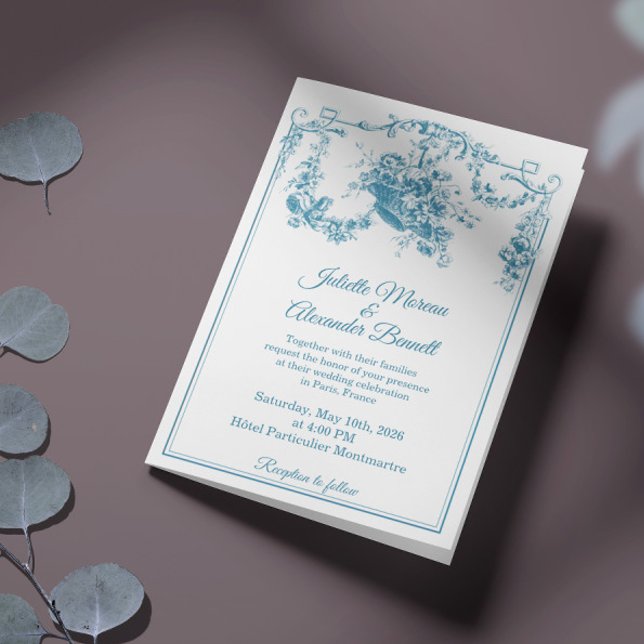 Powder Blue Toile de Jouy Paris Wedding Invitation (Créateur téléchargé)