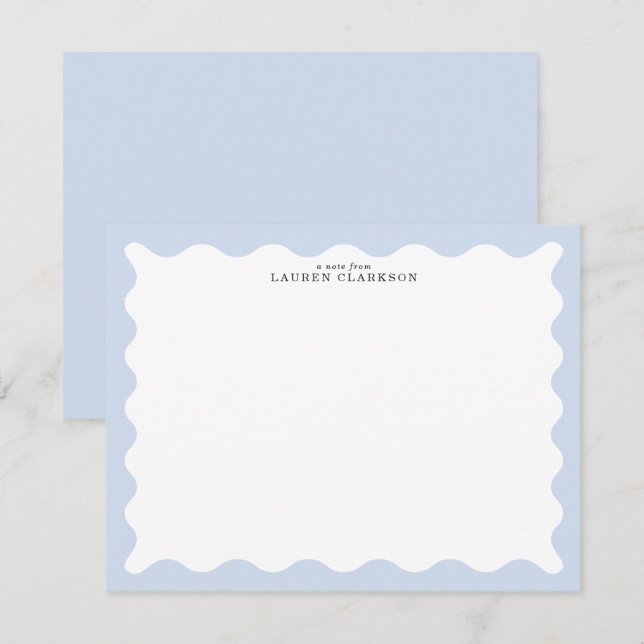 Powder Blue Wavy Frame Note Card Einladung (Vorne/Hinten)
