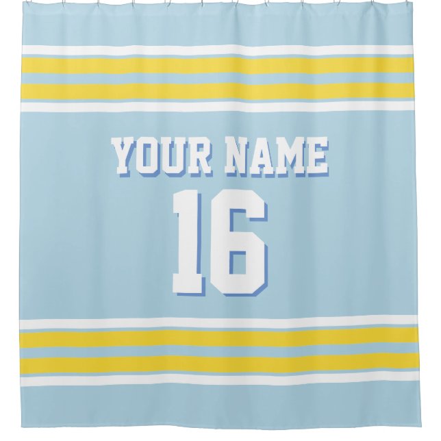 Powder Blue Yellow White Stripes Sports Jersey Duschvorhang (Vorderseite)