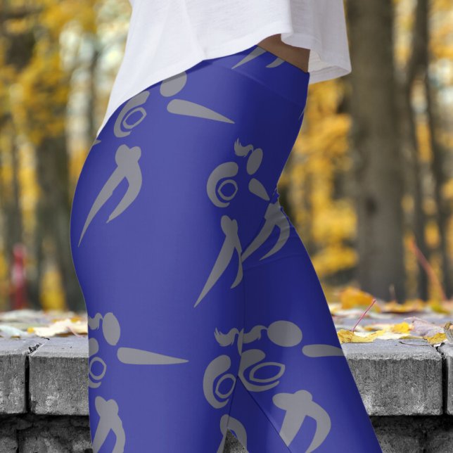 Power Blue Womens Rugby Pattern Leggings (Womens Rugby on Deep Blue Leggings)