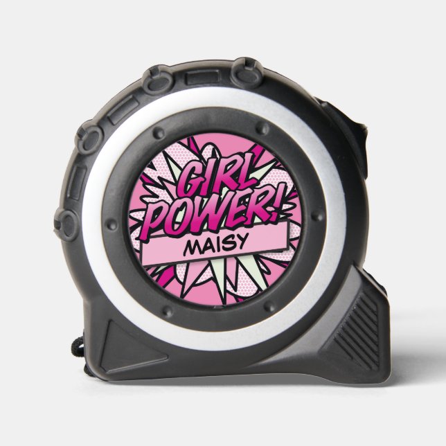 Power Comic Buch Rosa Personalisierter Name Maßband (Vorderseite)