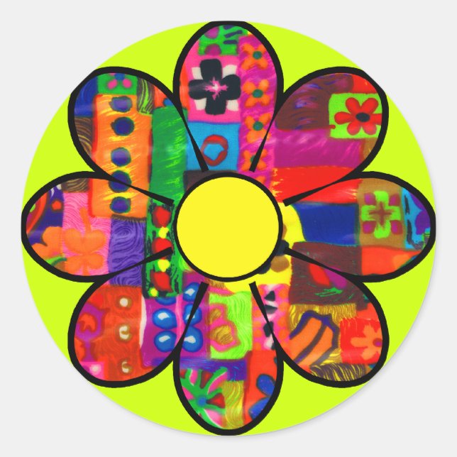 Power der sechziger Blume Runder Aufkleber (Vorderseite)