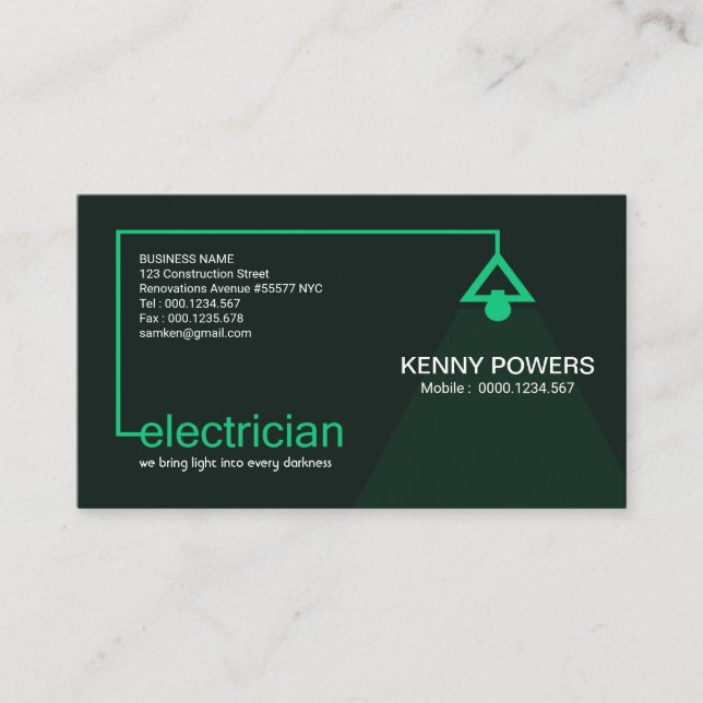 Power des grünen Elektrikers, Kabelleuchte Visitenkarte (Vorderseite)