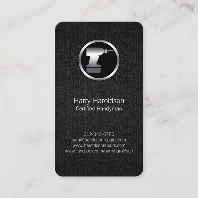 Power Drill con BlackGrunge Handyman BusinessCard Visitenkarte (Vorderseite)