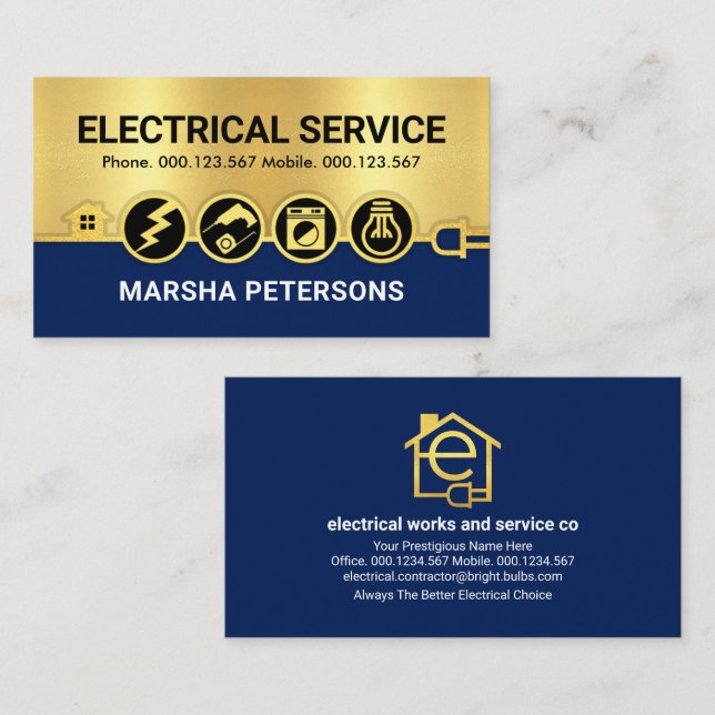 Power für atemberaubende goldene elektrische Icons Visitenkarte (Vorne/Hinten)