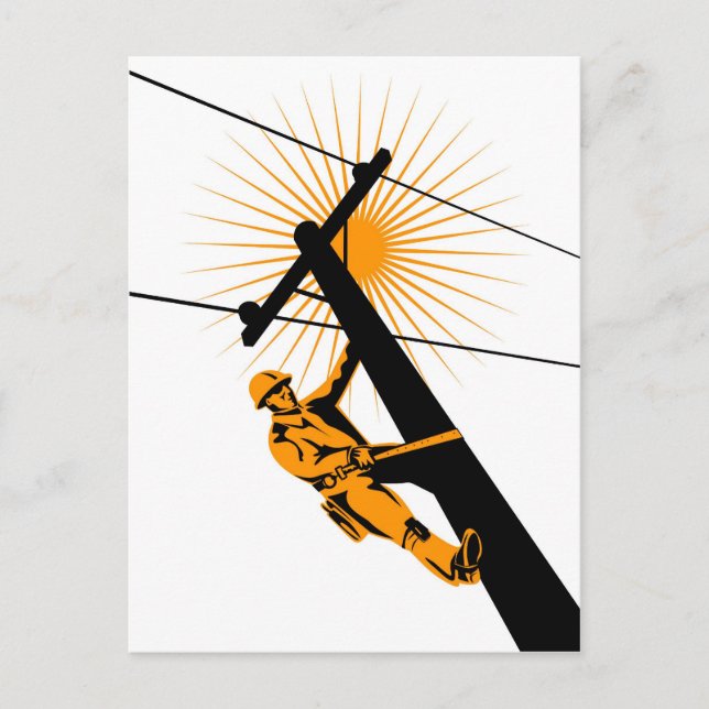 Power Lineman Electrician Worker Postkarte (Vorderseite)