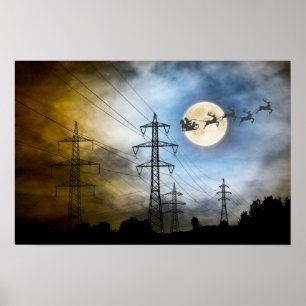 Power Lines, Weihnachten und Vollmond Weihnachten Poster