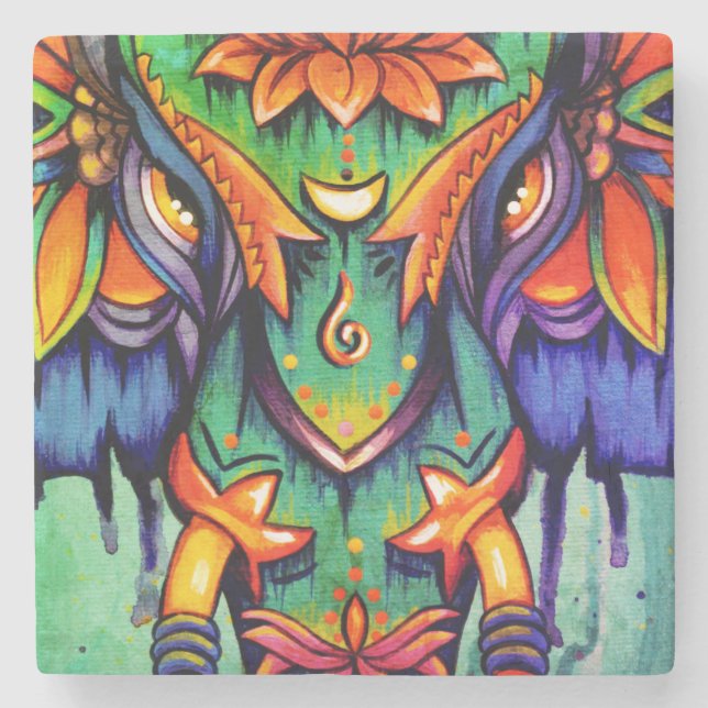 POWER Mandala-Fliese Steinuntersetzer (Vorderseite)