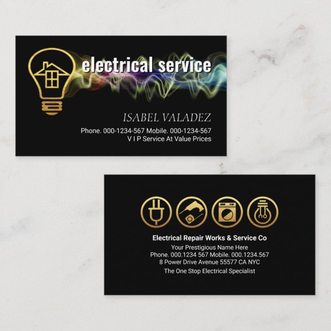 Power mit elektrischer Ladung Gold Bulb Zuhause Visitenkarte (Vorne/Hinten)