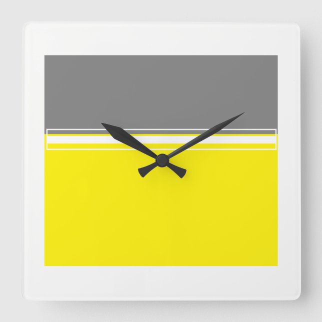 Power of yellow and grey Square Wall Clock Quadratische Wanduhr (Vorderseite)