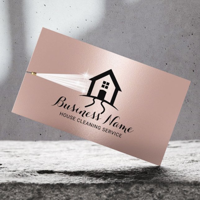 Power-Reinigung Wash House Logo Rose Gold Visitenkarte (Von Creator hochgeladen)