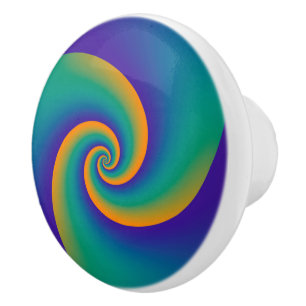 Power Spirals Fraktal - orange blau + Ihre Ideen Keramikknauf