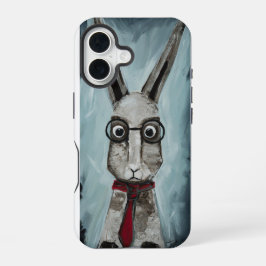 Power Tie. A rabbit with eye glasses and a red tie iPhone 16 Hülle