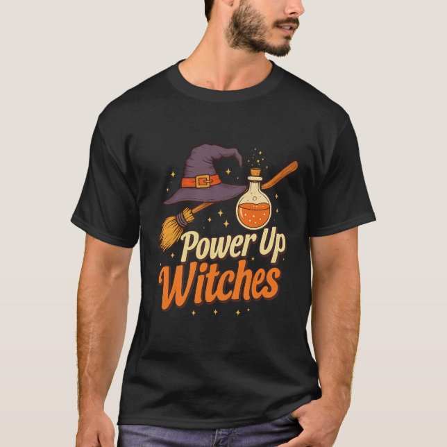 Power Up Witches - Retro Halloween Magic Design T-Shirt (Vorderseite)