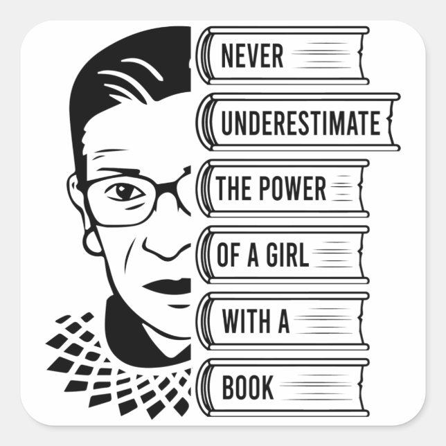 Power von Mädchen mit Buch nie unterschätzen Quadratischer Aufkleber (Vorderseite)