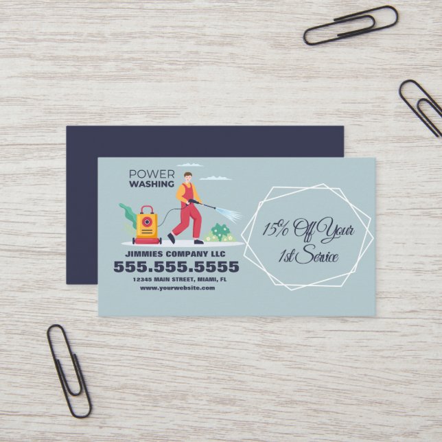 Power-Wasch-Gesellschaft Visitenkarte (Vorderseite/Rückseite Beispiel)