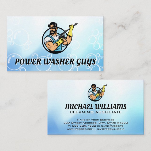 Power-Waschungs-Typ-Logo | Seifenblasen Visitenkarte (Vorne/Hinten)