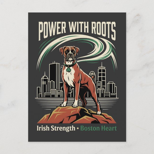 Power With Roots Boxer Boston Postkarte (Vorderseite)