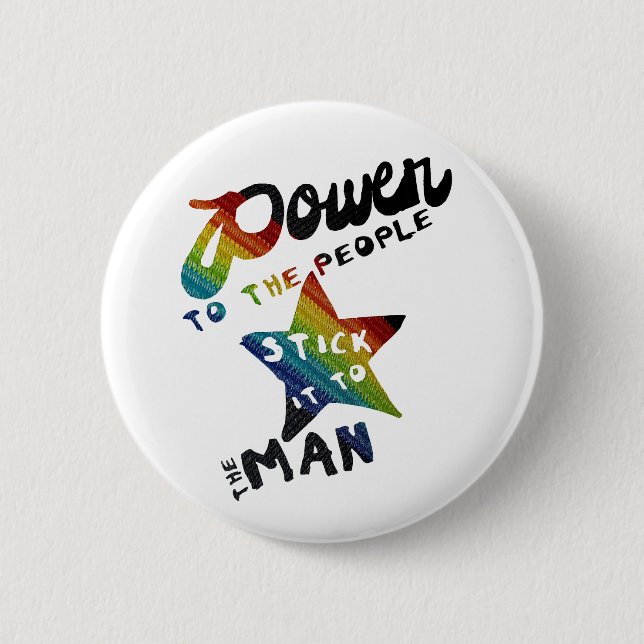 Power zu den Leuten (Retro Regenbogen-Flecken) Button (Vorderseite)