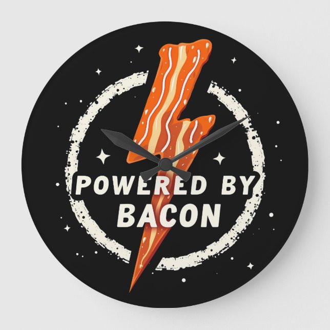 Powered by Bacon Funny Retro Feinschmecker Ästheti Große Wanduhr (Vorderseite)