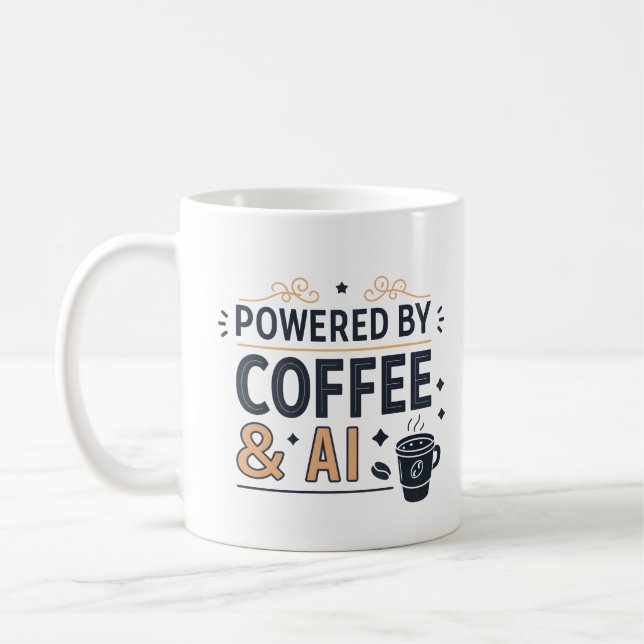 Powered by Coffee & AI Retro Tech Vector Kaffeetasse (Links)
