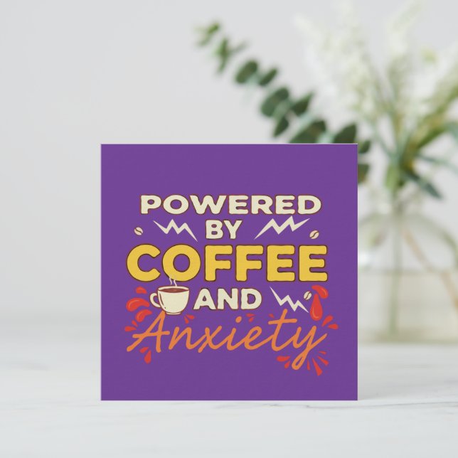 Powered by Coffee and Anxiety | Funny Retro Typogr Einladung (Stehend Vorderseite)