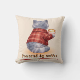"Powered by Coffee" Katze hält eine Tasse Kaffee Kissen