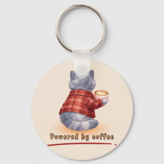 "Powered by Coffee" Katze hält eine Tasse Kaffee Schlüsselanhänger