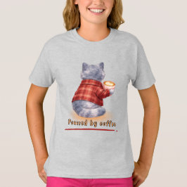 "Powered by Coffee" Katze hält eine Tasse Kaffee T-Shirt