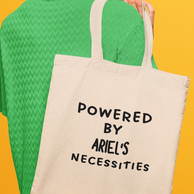 Powered by Personalisiert Funny Quirky Geschenk Tragetasche (Shop now and let the world know you're powered by your necessities!)