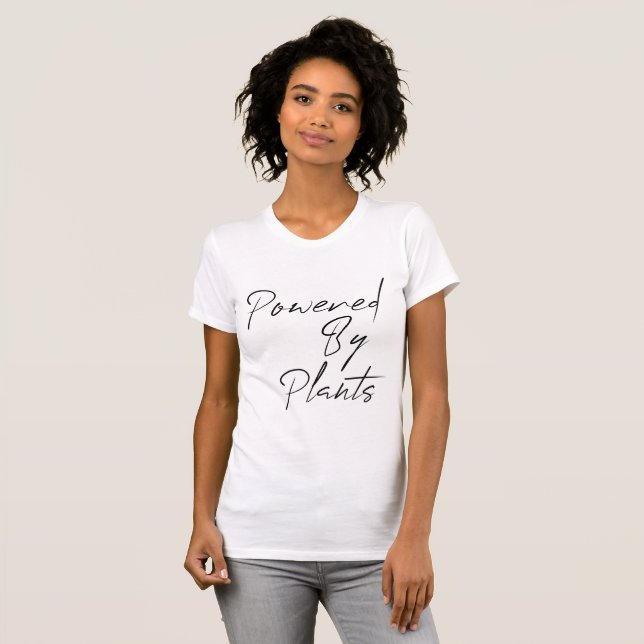 Powered by Pflanze Signatur, Vegane Geschenkidee T-Shirt (Vorne ganz)