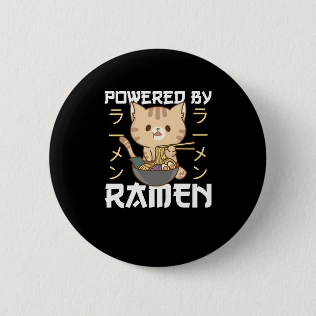 Powered by Ramen Niedlich Cat Eats Ramen Button (Vorderseite)