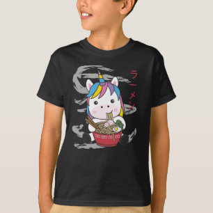 Powered by Ramen Niedlich Unicorn Eats Ramen T-Shirt
