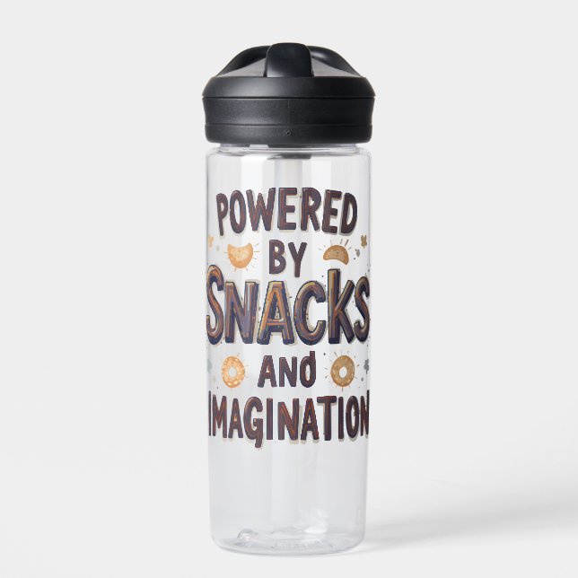 Powered by Snacks Imagination Funny Food Quote Typ Trinkflasche (Vorderseite)