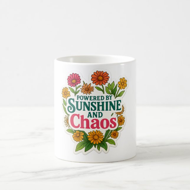 🌼🌞 “Powered by Sunshine and Chaos” Mug ☕💥 (Centre)
