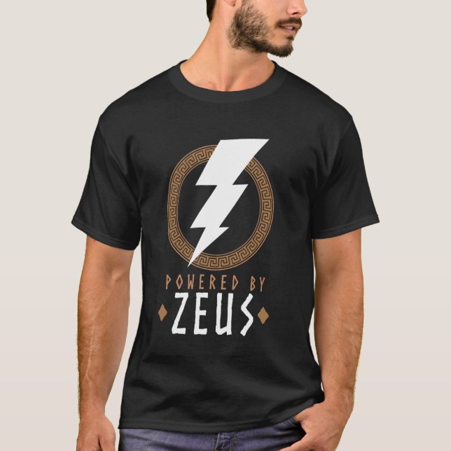 Powered by Zeus Lightning Bolt Mythology T-Shirt (Vorderseite)