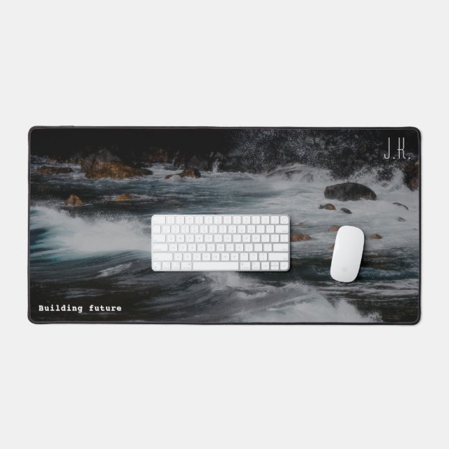 Powerful moody ocean (Custom Text and Initials) Schreibtischunterlage (Tastatur & Maus)
