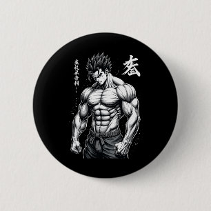 Powerlifter Japanischer Anime Style Muscle Bodybui Button